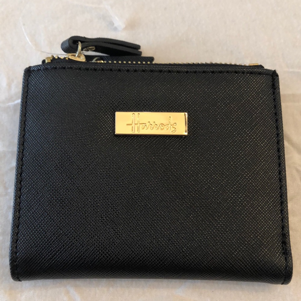 Harrods black new wallet gold hardware